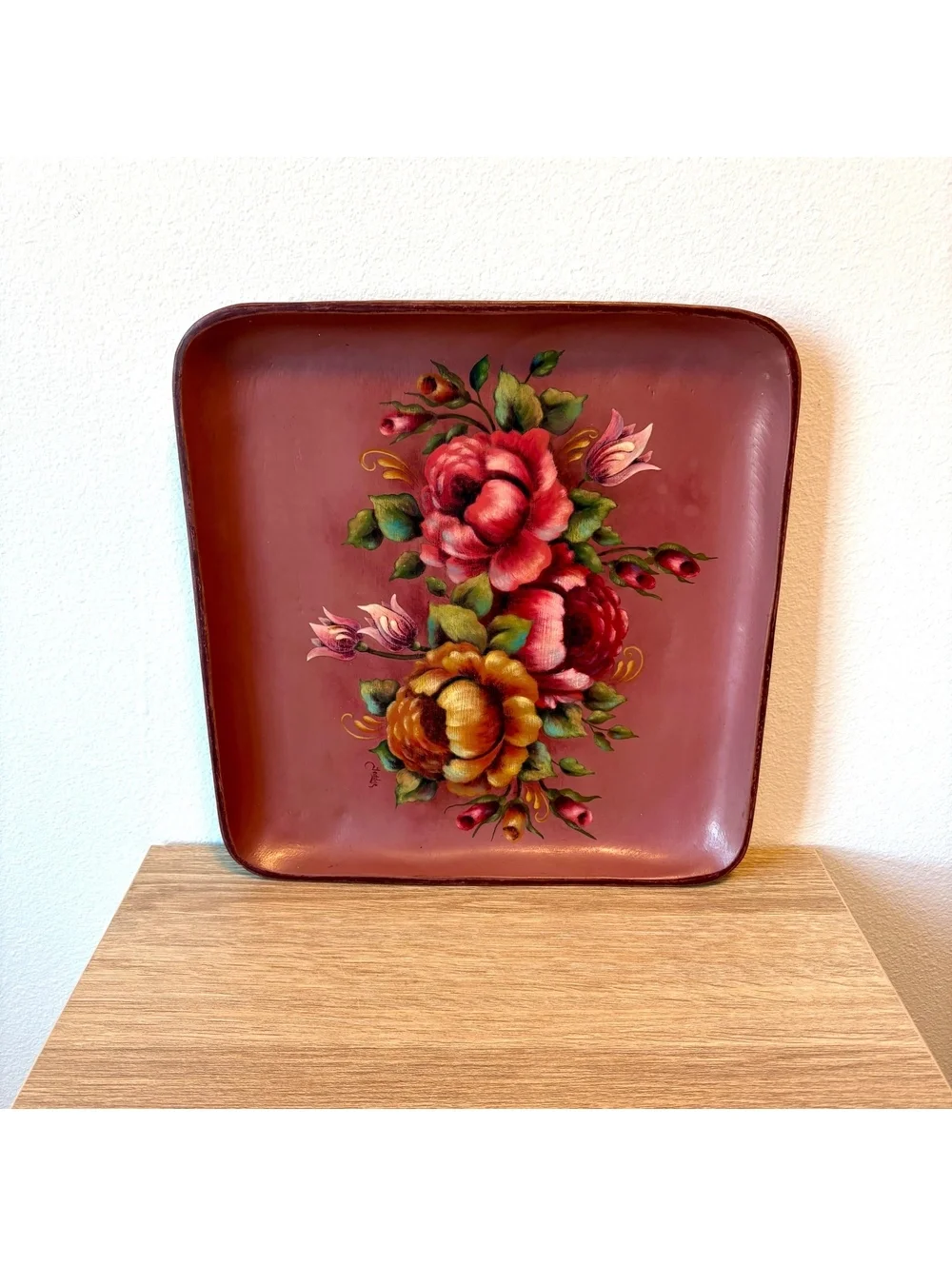 Hand Painted Floral Wood Tray Rustic Cottage Cottagecore Fairy Whimsical